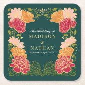 ファンタジー魅惑フローラ庭園の結婚式 スクエアペーパーコースター (正面)