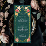 ファンタジー魅惑フローラ庭園の結婚式 メニュー<br><div class="desc">お洒落エレガントファンタジーエンチャントフローラ庭園の結婚式デザインは、魅力的な森林をテーマにしたお祝いに最適。このデザインは、緑のフローラのフレーム内の金ゴールド葉要素と、アクセントを特徴とする。完全なパーティーテーマ。</div>
