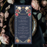 ファンタジー魅惑フローラ庭園の結婚式 メニュー<br><div class="desc">これエレガントはお洒落、ファンタジー魅惑フローラガーデンデザインは魅惑の森をテーマにしたお祝いやガーデンパーティーに最適だ。このデザインは、緑のフローラと青い背景に対する金ゴールドのアクセントのフレームにピンクと赤の要素を備えている。完全なパーティーテーマ。この金ゴールドはフォイルではないよ。</div>