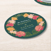 ファンタジー魅惑フローラ庭園の結婚式 ラウンドペーパーコースター (アングル)
