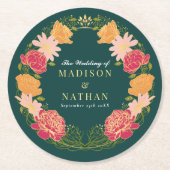 ファンタジー魅惑フローラ庭園の結婚式 ラウンドペーパーコースター (正面)