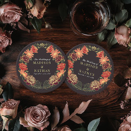 ファンタジー魅惑フローラ庭園の結婚式 ラウンドペーパーコースター