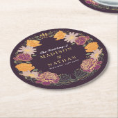 ファンタジー魅惑フローラ庭園の結婚式 ラウンドペーパーコースター (アングル)