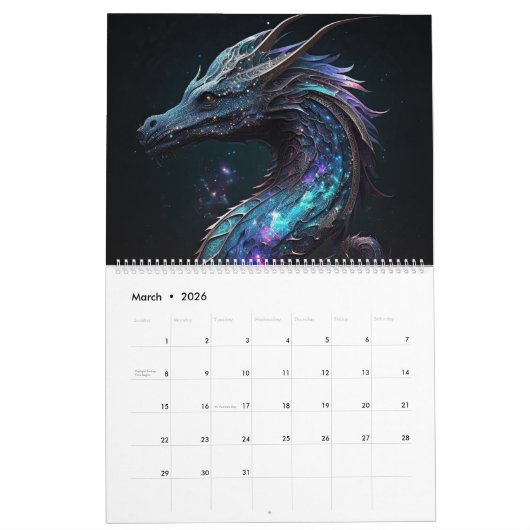 ファンタジー魔法のドラゴン – AIで生成されたアート カレンダー (3月 2026)