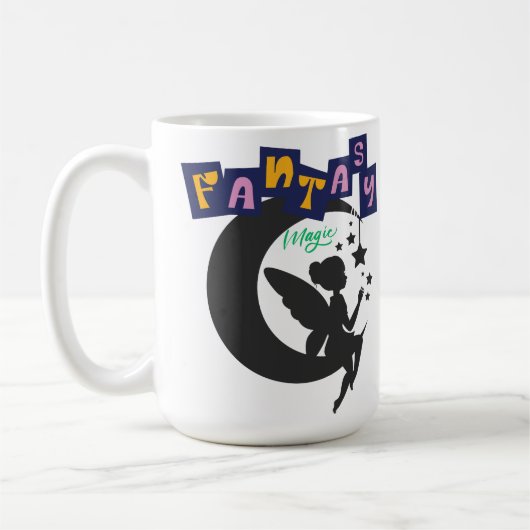 ファンタジー魔法 – 妖精が月に座って星 コーヒーマグカップ (左)