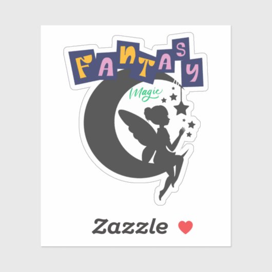 ファンタジー魔法 – 妖精が月に座って星 シール (シート)