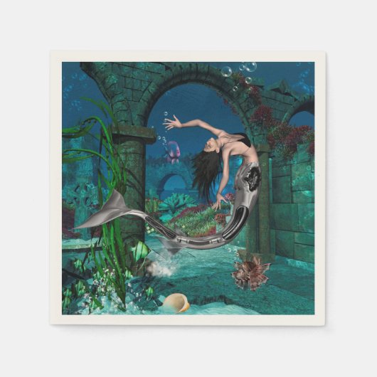 ファンタジー魚の素晴らしい人魚 スタンダードカクテルナプキン (正面)