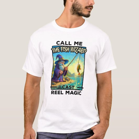 ファンタジー魚釣りウィザード – リール魔法 Tシャツ (正面)