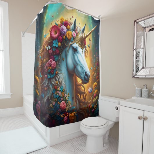 ファンタジー鮮やかな威厳のある一角花 シャワーカーテン (インサイチュ)