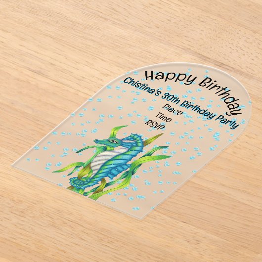 ファンタジー鮮やかアクアブルーシードラゴンバブル アクリル招待状 (レイダウン)