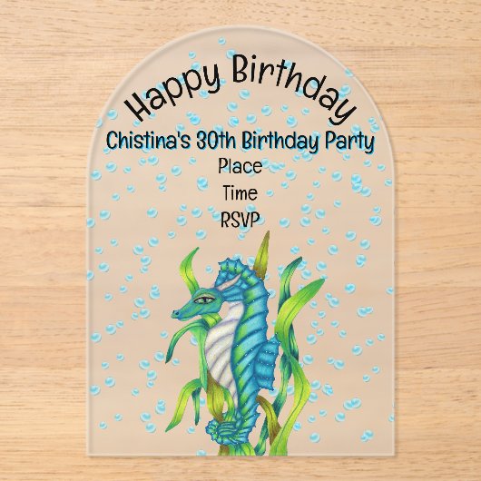 ファンタジー鮮やかアクアブルーシードラゴンバブル アクリル招待状 (正面)