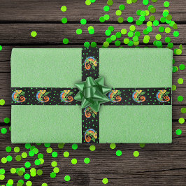 ファンタジー鮮やかトカゲ黒緑 サテンリボン