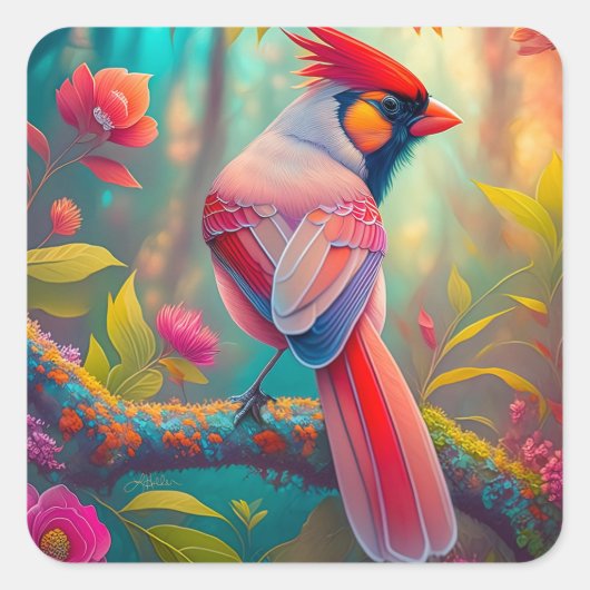 ファンタジー鳥雄(鳥)ショウジョウコウカンチョウ スクエアシール (正面)