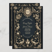 ファンタジー鳥類ゴシック結婚式招待状濃色 招待状 (正面/裏面)