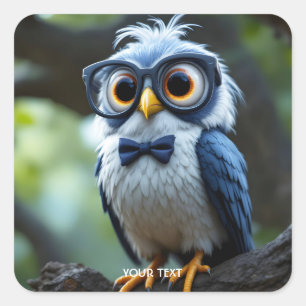 ファンタジー かわいいフクロウ 眼鏡 ボウ スクエアシール