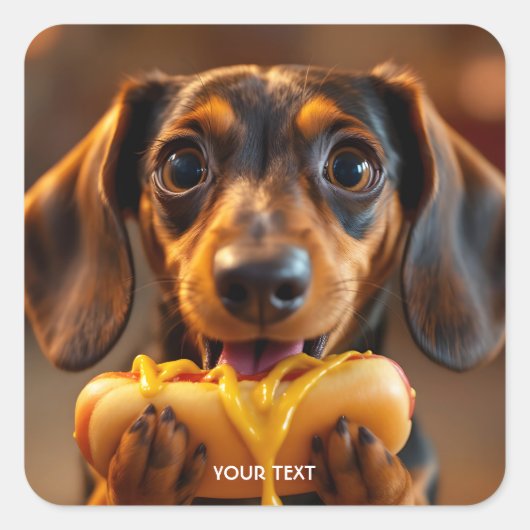 ファンタジー かわいい犬 ホットドッグ スクエアシール (正面)