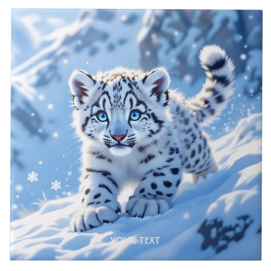 ファンタジー かわいい雪の赤ちゃんヒョウ タイル (正面)