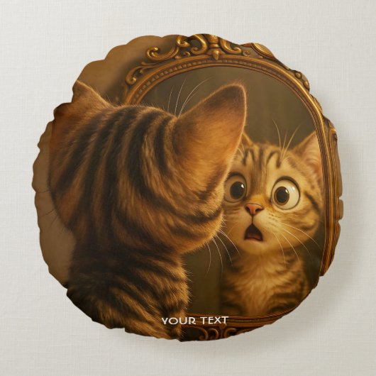 ファンタジー かわいい びっくり 猫 ミラー ラウンドクッション (正面)