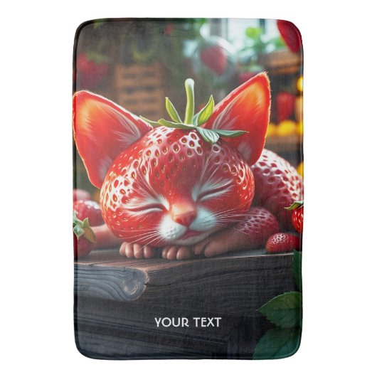 ファンタジー かわいい イチゴ 可愛い 子猫 バスマット (正面縦)