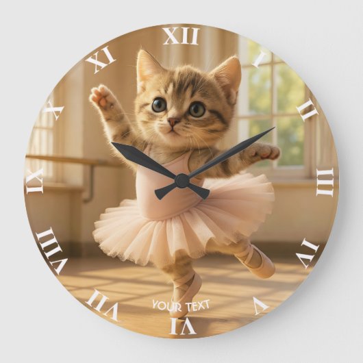 ファンタジー かわいい 子猫 小さな バレリーナ ラージ壁時計 (正面)