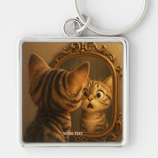 ファンタジー かわいい 驚いた 猫 ミラー キーホルダー (正面)