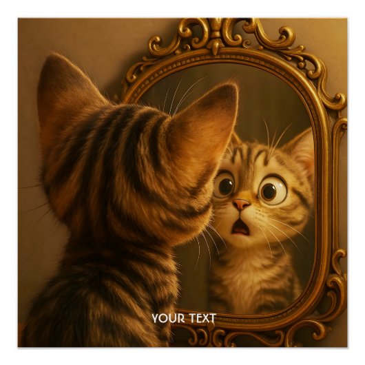 ファンタジー かわいい 驚いた 猫 ミラー ポスター (正面)