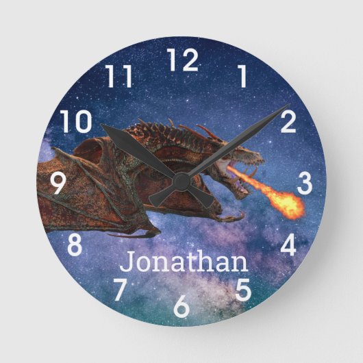 ファンタジー・ウィバーン・ファイア・ブリージング・ドラゴン・モノグラム   ラウンド壁時計 (正面)