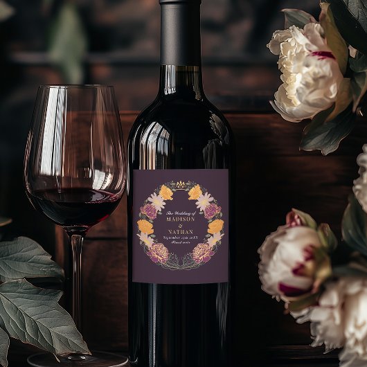 ファンタジー・エンチャンテッド・フラワーデザインのウェディング ワインラベル