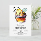 ファンタジー カラフル デジタル ビー 1歳 誕生日 招待状 (スタンド正面)