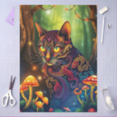 ファンタジー キノコの森 カラフルな猫 薄葉紙 (クラフト)