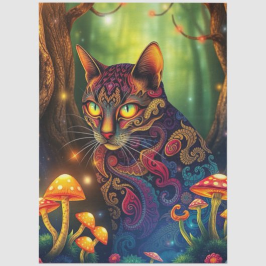 ファンタジー キノコの森 カラフルな猫 薄葉紙 (正面)