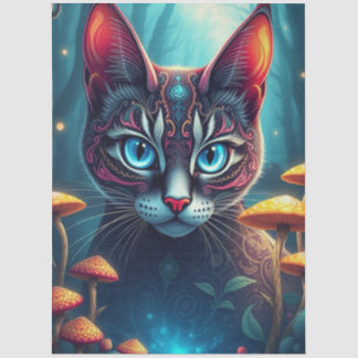 ファンタジー キノコの森 青い目の猫 ティッシュペーパー 薄葉紙