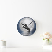 ファンタジー・シルエット・ユニコーン海&満月 ラウンド壁時計 (ホーム)