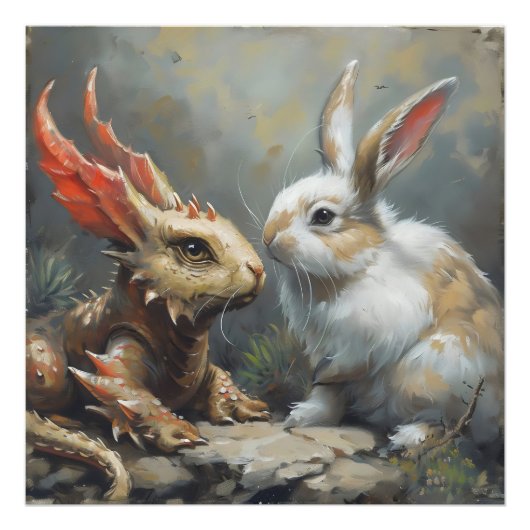 ファンタジー ドラゴンとウサギ フォトプリント            (正面)