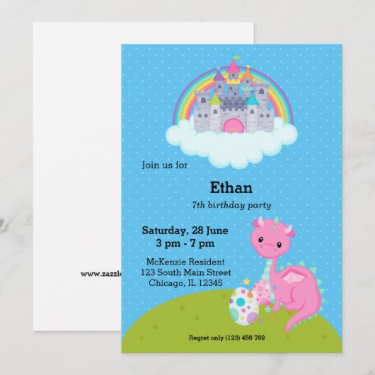 ファンタジー ドラゴン キッズパーティー 招待状 (正面/裏面)