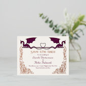 ファンタジー ドラゴン バーガンディー 結婚式の招待状 箔シーズンポストカード (立ち正面)