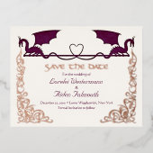 ファンタジー ドラゴン バーガンディー 結婚式の招待状 箔シーズンポストカード (正面)