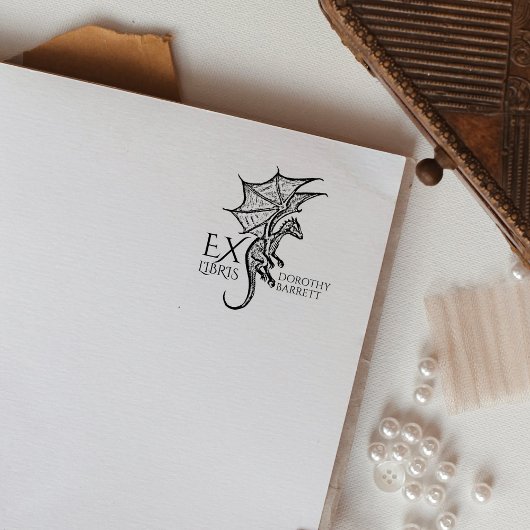 ファンタジー ドラゴン、ヴィンテージ カスタム エクス ライブリス 本 ラバースタンプ