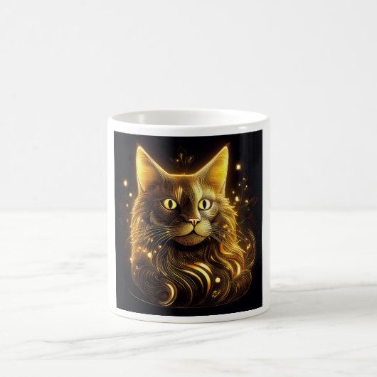ファンタジー ネオンゴールド 猫 コーヒーマグカップ (中央)