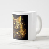 ファンタジー ネオンゴールド 猫 ジャンボコーヒーマグカップ (正面右)