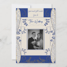 ファンタジー・フェアリー・結婚式招待状イン・ブルー・アンド・金ゴールド 