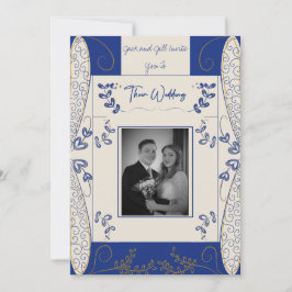 ファンタジー・フェアリー・結婚式招待状イン・ブルー・アンド・金ゴールド  招待状