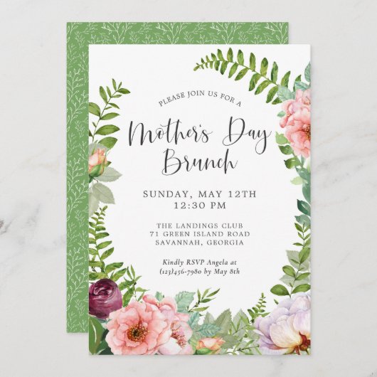 ファンタジー フローラル ウッドランド 母の日 ブランチ 招待状 (正面/裏面)
