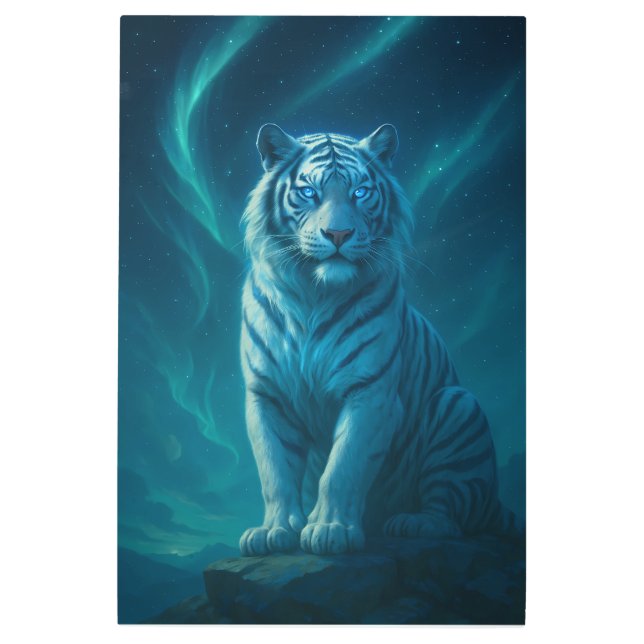 ファンタジー ホワイトタイガー – ミスティックオーラシリーズ メタルプリント (正面)