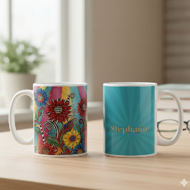ファンタジー・ボホ・フラワー - 色鮮やかな誕生日プレゼント コーヒーマグカップ