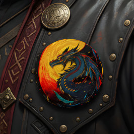 ファンタジー ミッドナイト ドラゴン ファイア ムーン ラウンド ピンバッジ