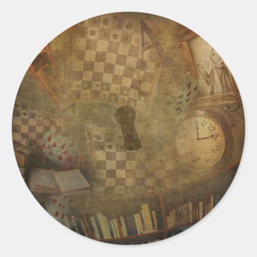 ファンタジー ヴィンテージ 不思議の国のアリス 誕生日パーティー ラウンドシール (正面)