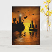 ファンタジー、神秘的な航海の魔女ハロウィーン カード (黄色い花)