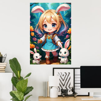 ファンタジー 美しい 可愛い 女の子 うさぎ ポスター