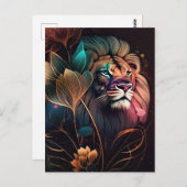 ファンタジー、花と美しいライオンAIアート ポストカード (正面/裏面)